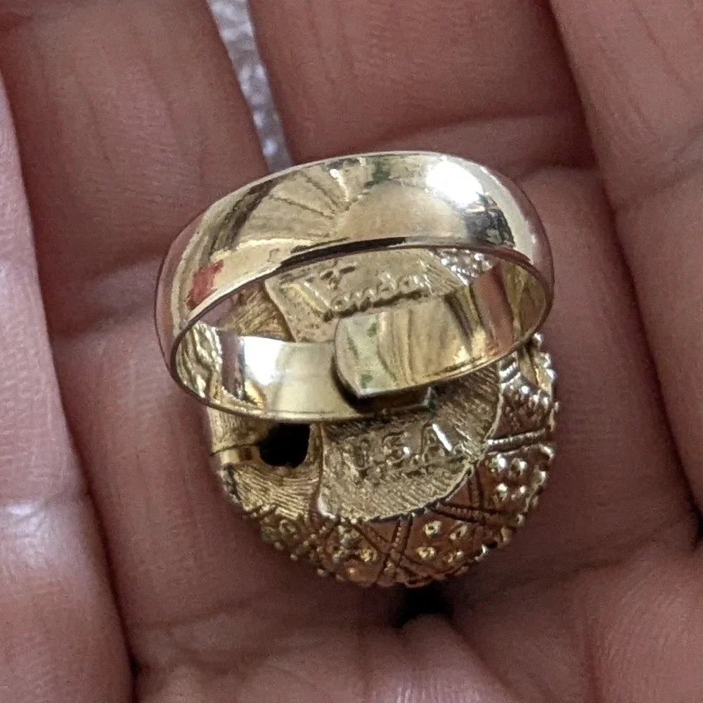 Vintage Gold Tone Statement Ring with Cabochon‎ Stone Made in USA